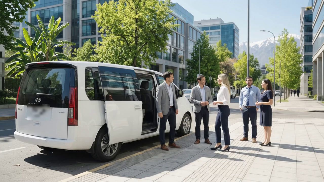 Funcionarios subiendo a una van